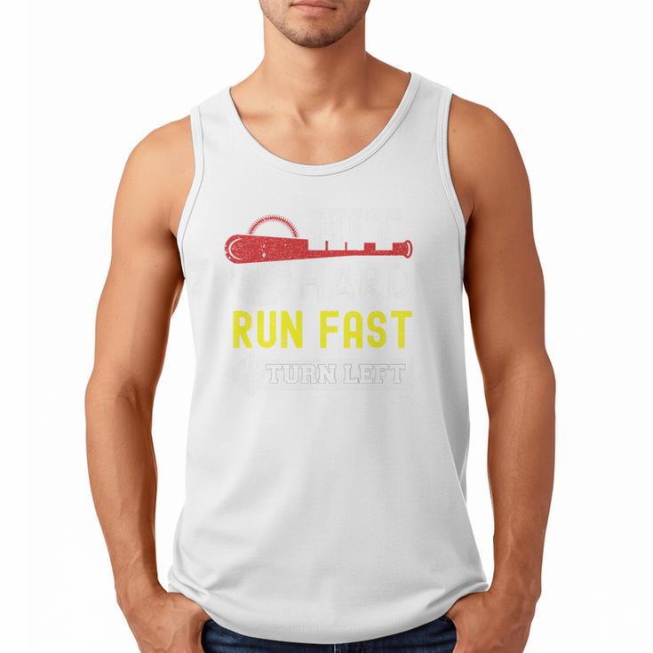 Hit Hard Run Fast Turn Left Baseball Quote Fan Coach Premium Tri-Blend Men Tank Top