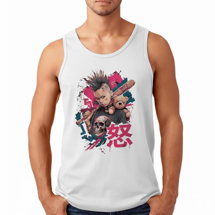 Punk Girl With Anger Kanji And Baseball Bat Men Tank Top