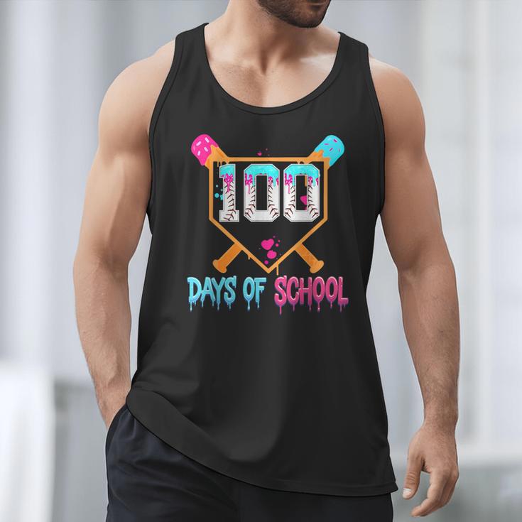 100 Days Of School Baseball Ice Cream Drip 100th Day School Men Tank Top