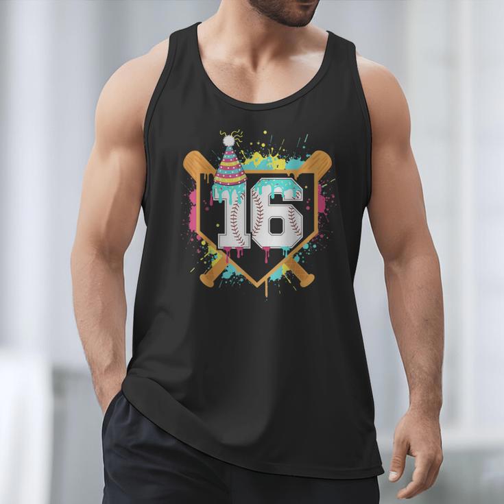 16th Birthday Baseball Drip Number 16 Year Old Birthday Boy Men Tank Top
