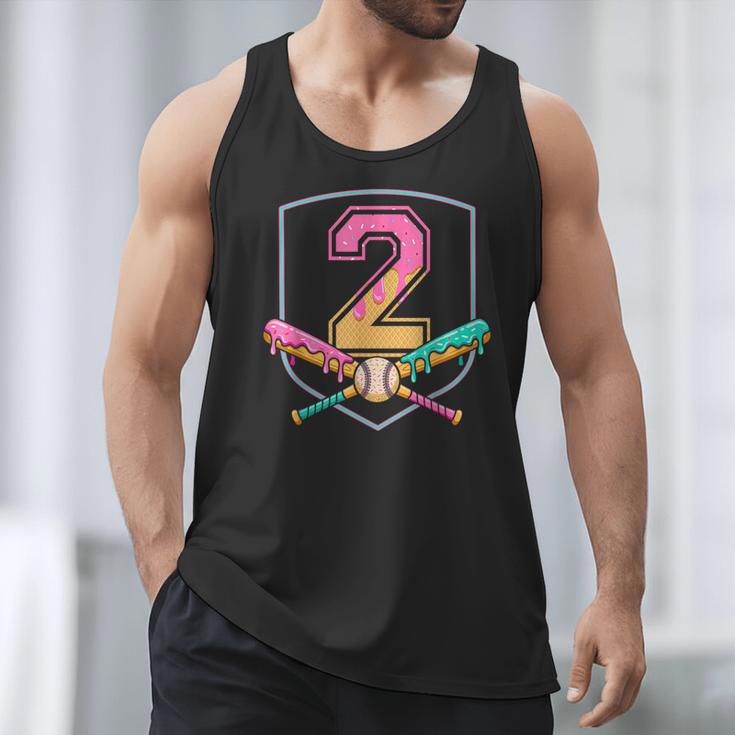 2nd Birthday Baseball Bat Ice-Cream Drip 2yrs Old Boys Kids Men Tank Top
