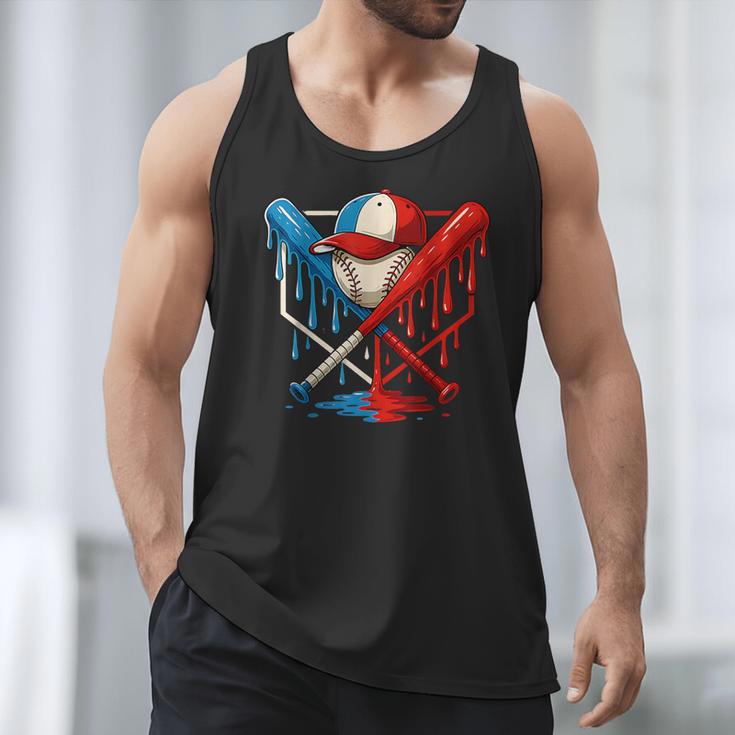 American Baseball Drip Graffiti Ball And Bat Men Tank Top