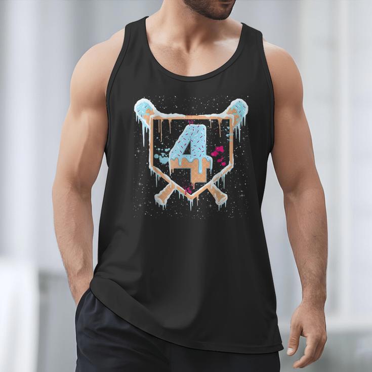 Baseball 4 Year Old Ice Cream Drip 4th Birthday Boy Number 4 Men Tank Top