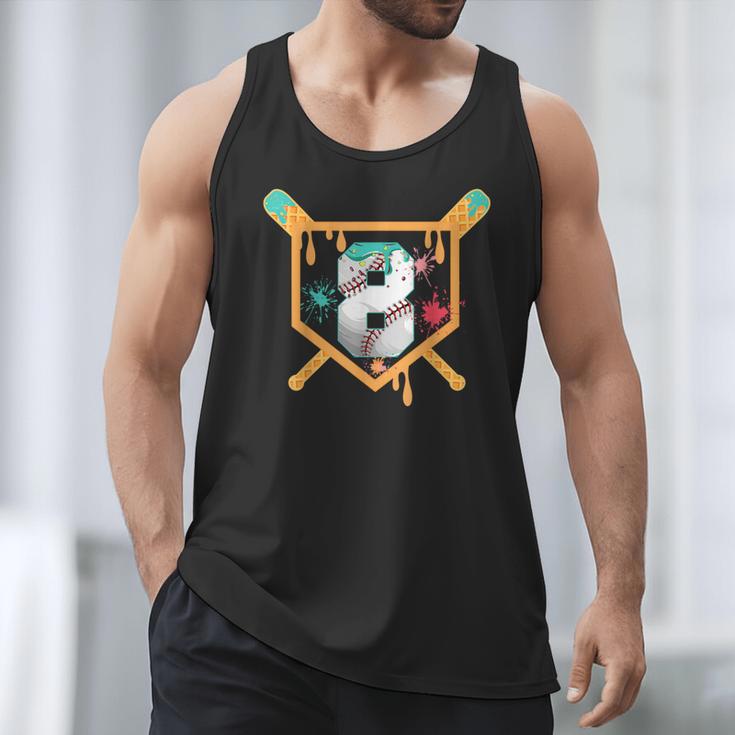 Baseball 8 Year Old Ice Cream Drip 8th Birthday Boy Number 8 Men Tank Top