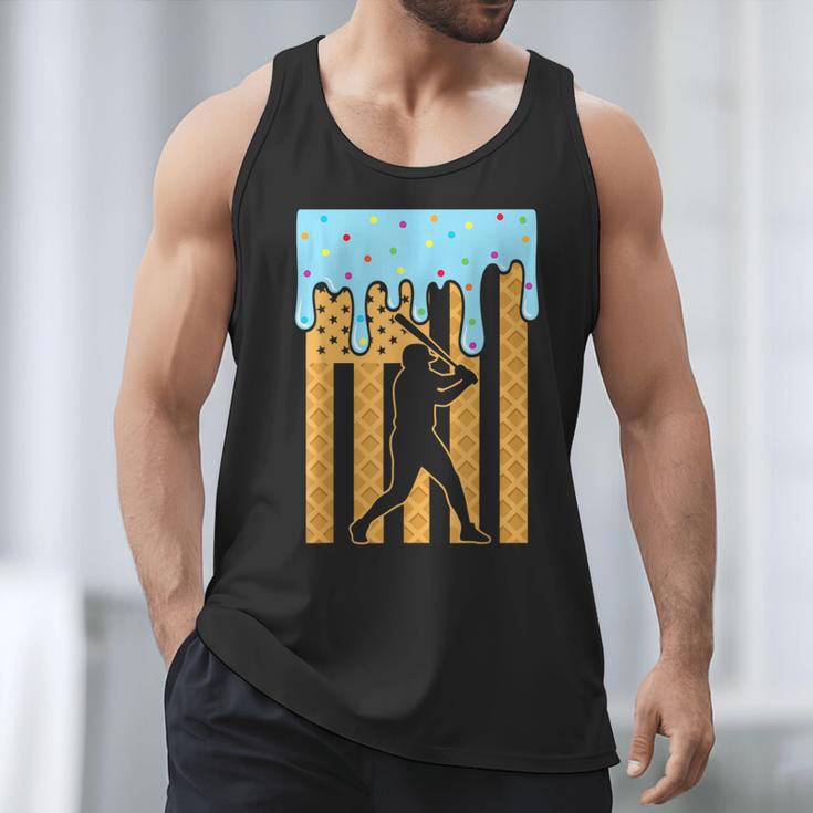 Baseball Drip Dripping Ice Cream Sport Player American Flag Men Tank Top