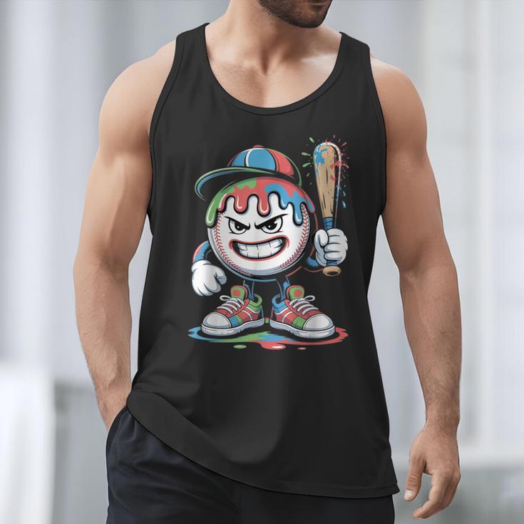 Baseball Mascot Attitude Graffiti Splash Bat Cap Men Tank Top