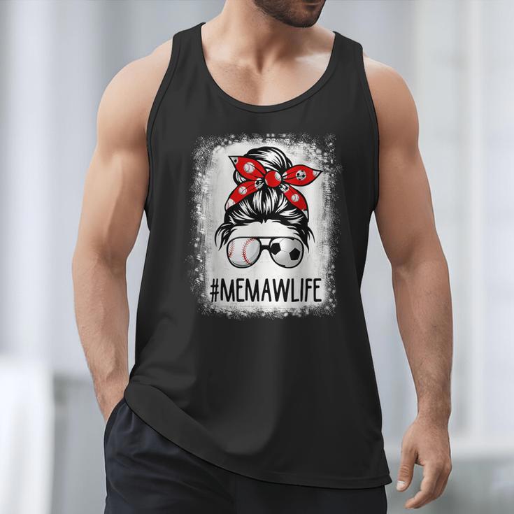 Bleached Memaw Life Soccer Messy Bun Baseball Game Day Men Tank Top