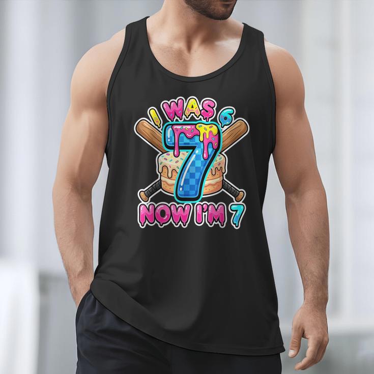 Blue Checkered I Was 6 Now I'm 7 Birthday Cake Baseball Drip Men Tank Top