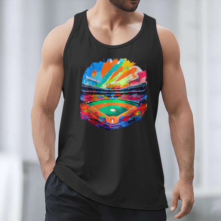Colorful Baseball Field Home Run Baseball Player Fans Men Tank Top Colorful Baseball Field Home Run Baseball Player Fans Men Tank Top