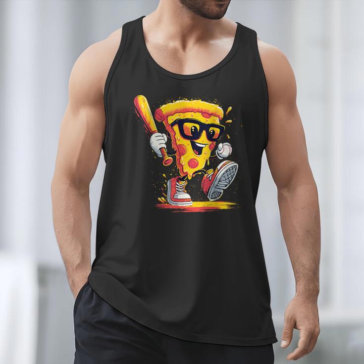 Drippy Pizza Baseball Slice Cartoon Sports Food Men Tank Top