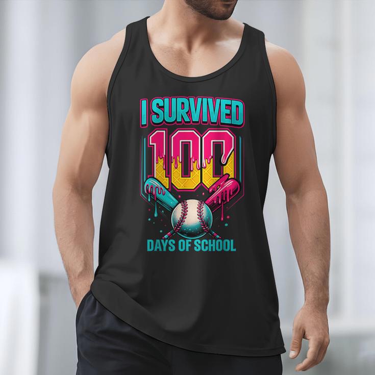 HUGvyn I Survived 100 Days Baseball Teacher Ice Cream Drip Men Tank Top