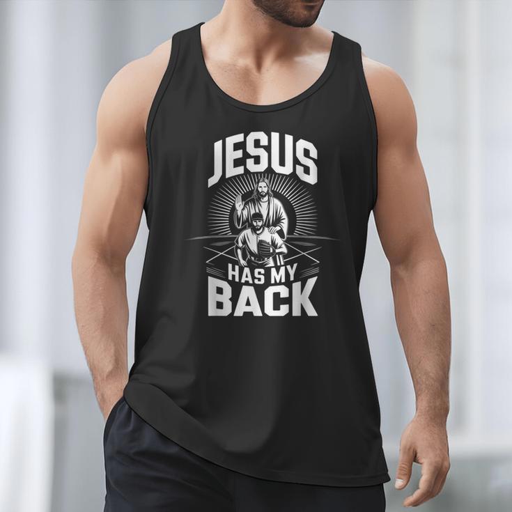 Jesus Has My Back Baseball Faith Motivation Tee Christian Men Tank Top