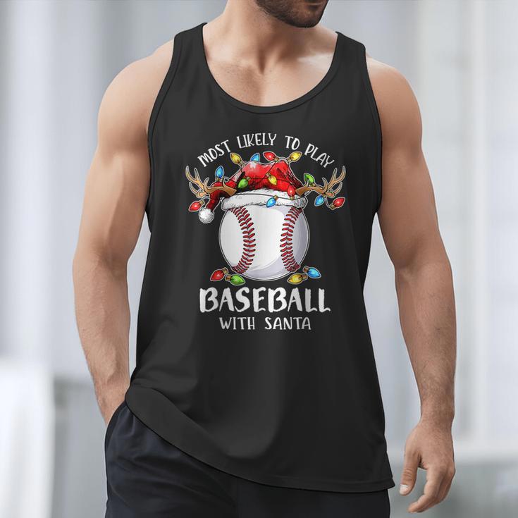 Most Likely To Play Baseball With Santa Christmas Xmas Men Tank Top
