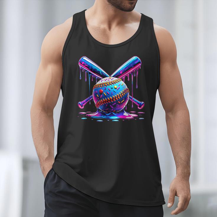 Neon Dripping Baseball And Bats Colorful Sports Art Men Tank Top Neon Dripping Baseball And Bats Colorful Sports Art Men Tank Top