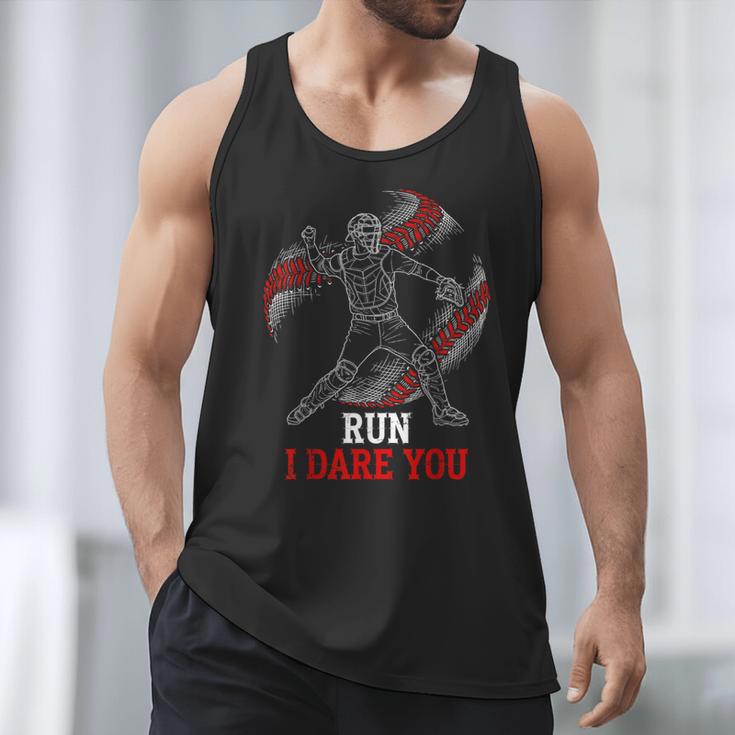 Run I Dare You Baseball Catcher Graphic Players Fans Men Tank Top Run I Dare You Baseball Catcher Graphic Players Fans Men Tank Top