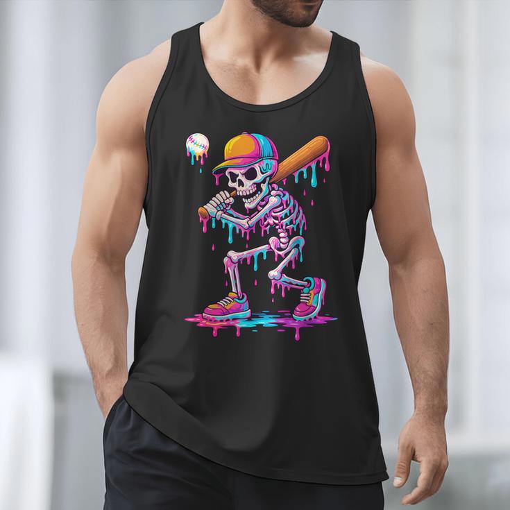 Skelton Playing Baseball Halloween Baseball Drip Boys Kids Men Tank Top