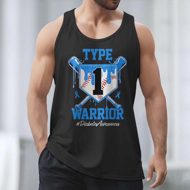 T1D Warrior Baseball Drip Diabetes Awareness Blue Ribbon Men Tank Top