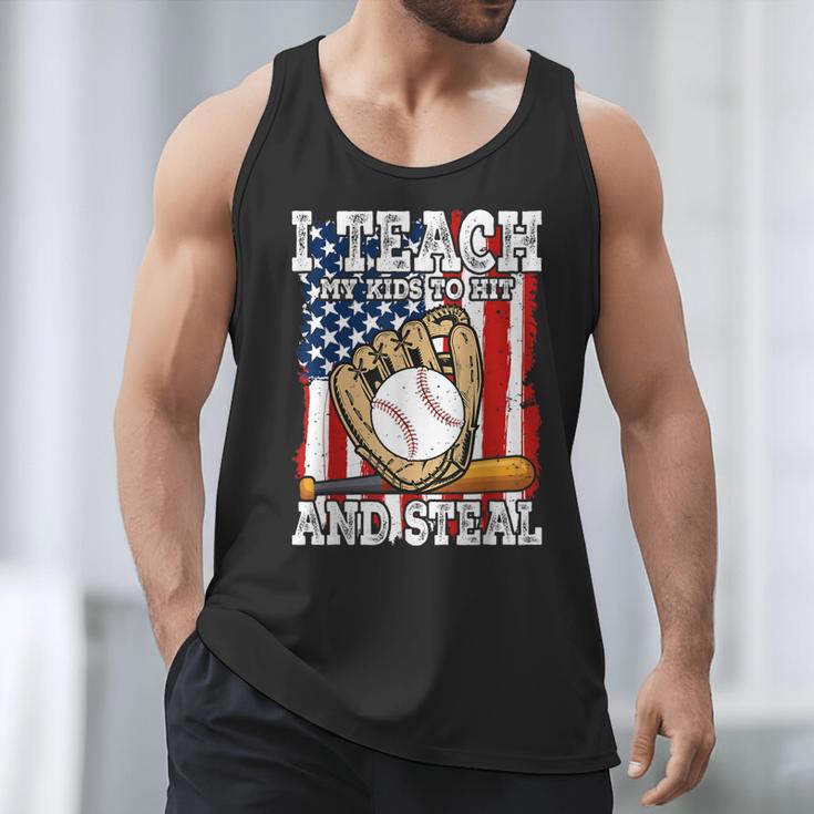 I Teach My Kids To Hit And Steal Baseball Dad American Flag Men Tank Top I Teach My Kids To Hit And Steal Baseball Dad American Flag Men Tank Top