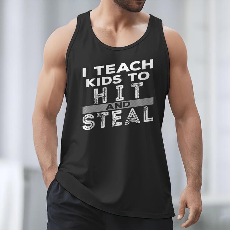 I Teach My Kids To Hit Steal Fun Softball Baseball Dad Coach Men Tank Top