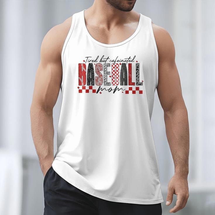 Retro Checkered Tired But Caffeinated Baseball Mom Leopard Men Tank Top