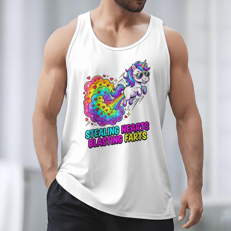 Unicorn Fart Valentine Stealing Hearts Blasting Farts Raglan Baseball Tee Men Tank Top