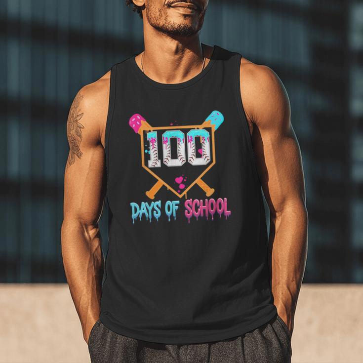 100 Days Of School Baseball Ice Cream Drip 100th Day School Men Tank Top