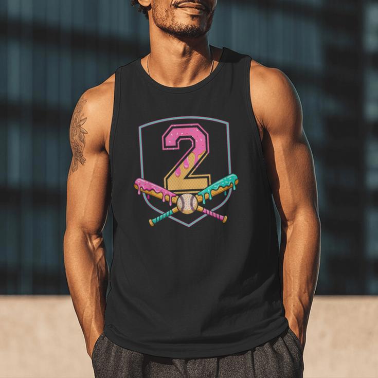 2nd Birthday Baseball Bat Ice-Cream Drip 2yrs Old Boys Kids Men Tank Top