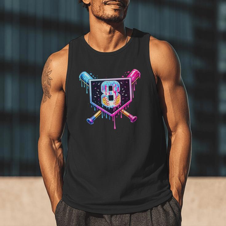 Baseball 8 Year Old Ice Cream Drip 8th Birthday Party Men Tank Top Baseball 8 Year Old Ice Cream Drip 8th Birthday Party Men Tank Top