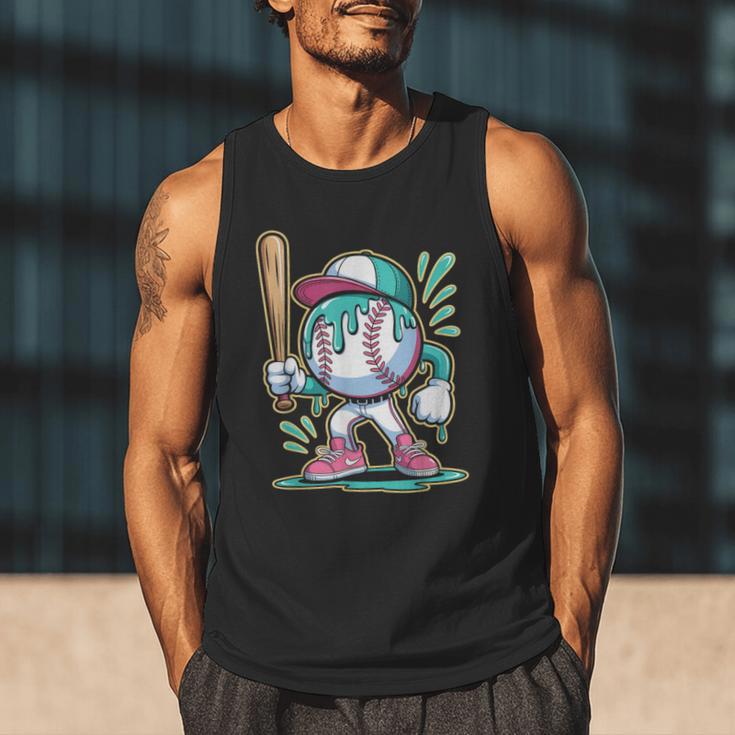 Baseball Character Cartoon Batter Drip Style Women Men Men Tank Top Baseball Character Cartoon Batter Drip Style Women Men Men Tank Top