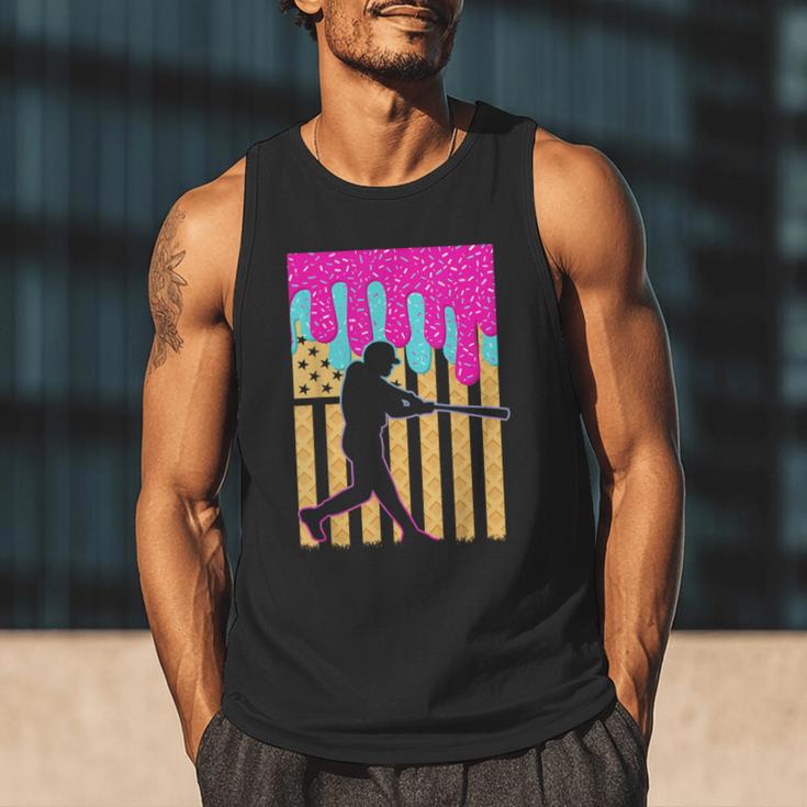 Baseball Drip Bat Boys Ice Cream American Flag 4th Of July Men Tank Top