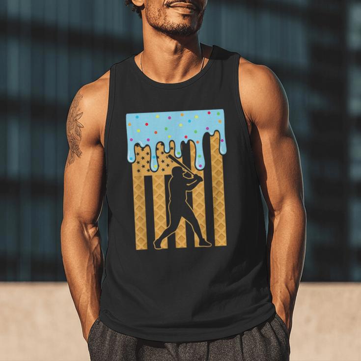 Baseball Drip Dripping Ice Cream Sport Player American Flag Men Tank Top