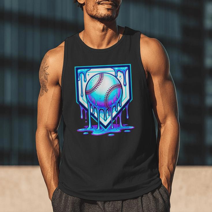 Baseball Drip Ice Cream Blue Glow Melt Ball Graphic Men Tank Top
