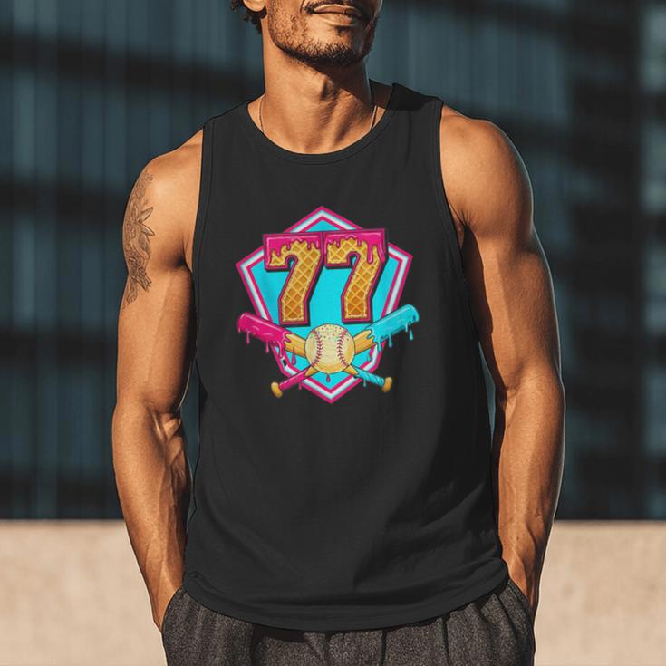 Baseball Drip Jersey Number 77 For Players & 77th Birthday Men Tank Top