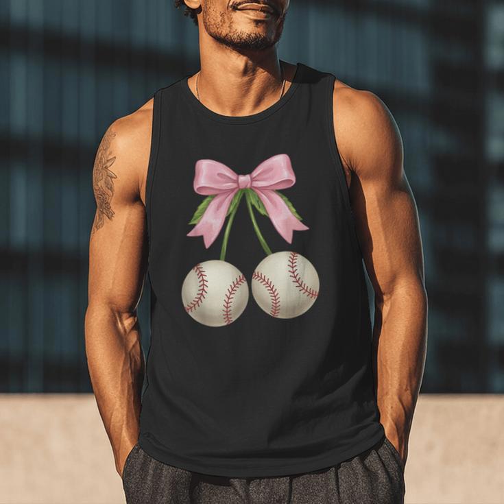 Baseball Girls Women Coquette Pink Bow Baseball Men Tank Top