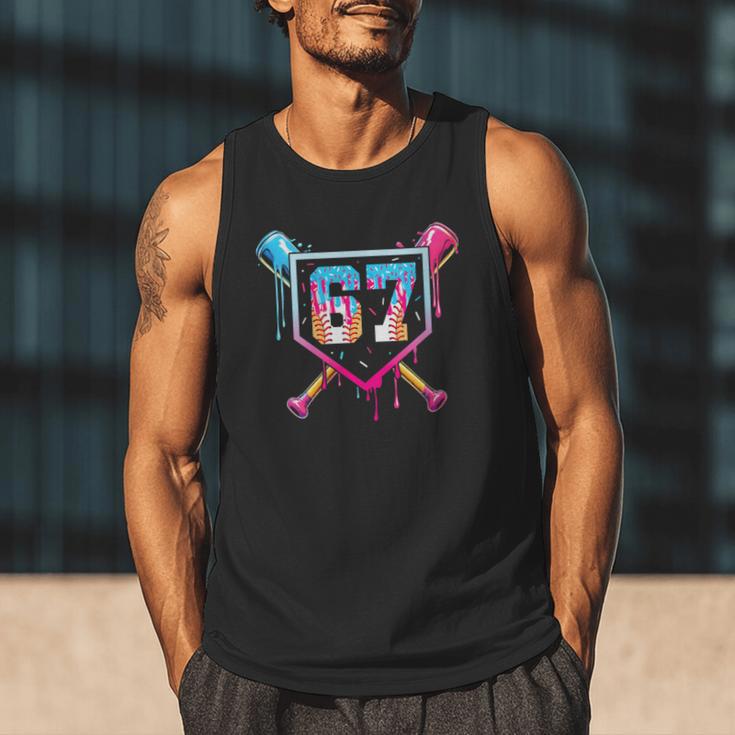 Baseball Ice Cream Drip Number 67 Player 67th Birthday Men Tank Top