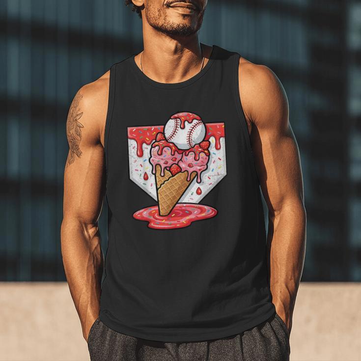 Baseball Ice Cream Drip Baseball Strawberry For Youth Red Men Tank Top