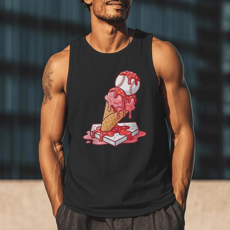 Baseball Ice Cream Drip Youth Strawberry Baseball Red Men Tank Top