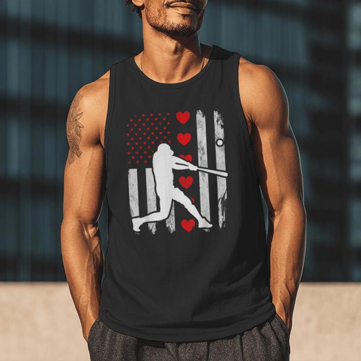 Baseball Silhouette Heart USA Flag Hearts American Boys Kids Men Tank Top
