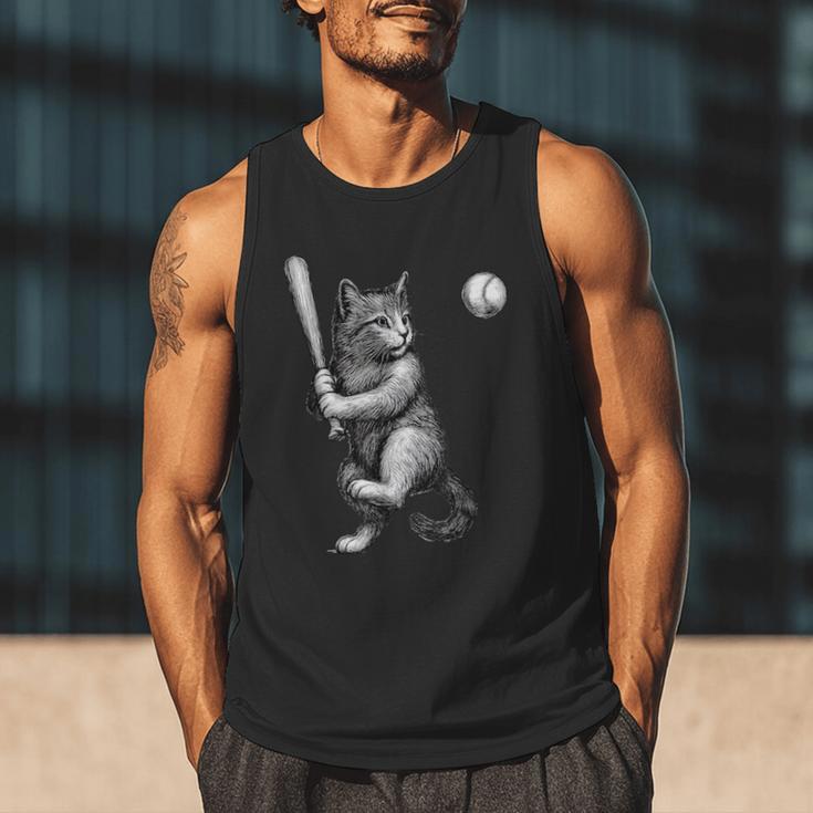 Cute Kitten Playing Baseball Hitter Bat Cool Baseball Cat Men Tank Top Cute Kitten Playing Baseball Hitter Bat Cool Baseball Cat Men Tank Top