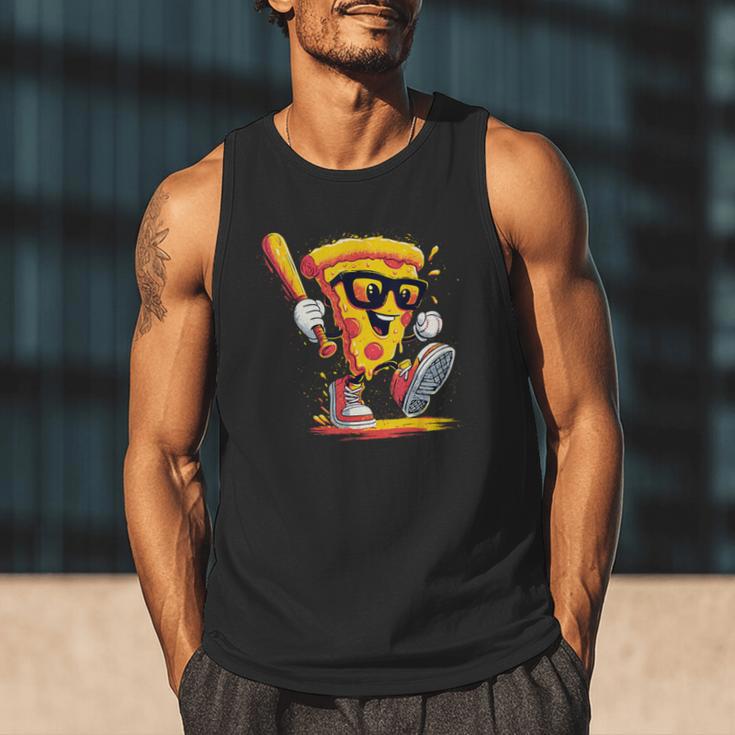 Drippy Pizza Baseball Slice Cartoon Sports Food Men Tank Top
