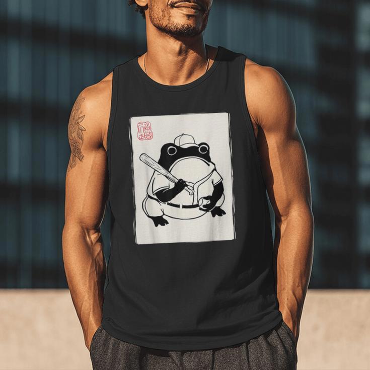Japanese Grumpy Frog Baseball Player Baseball Men Tank Top