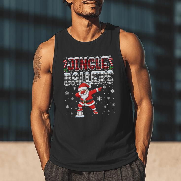 Jingle Ballers Plaid Santa Dabbing Baseball Christmas Men Tank Top