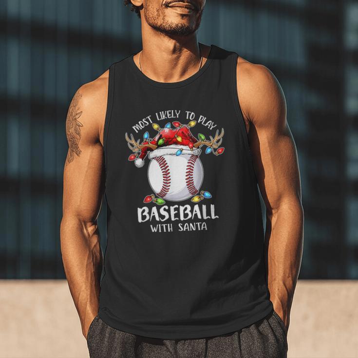 Most Likely To Play Baseball With Santa Christmas Xmas Men Tank Top