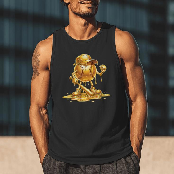 Melting Baseball Mascot Slugger Bat Cap Cartoon Men Tank Top