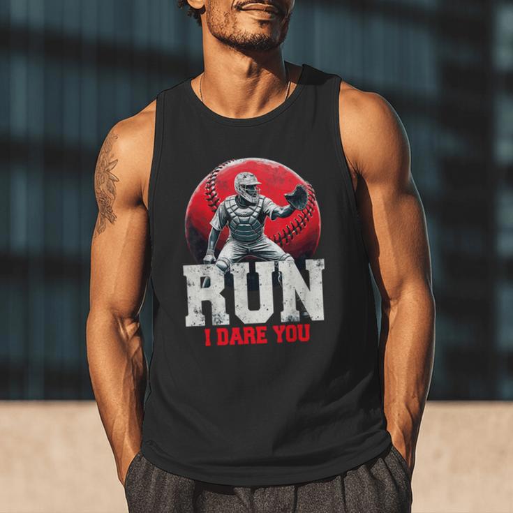 Run I Dare You Baseball Ball Player Catcher Coach Tee Men Tank Top