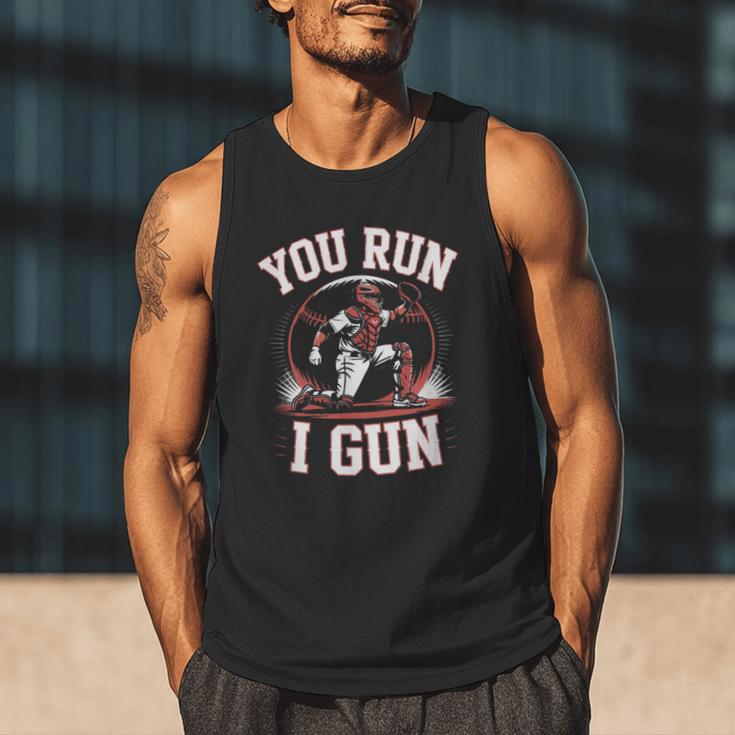 You Run I Gun Baseball Catcher Softball Player Men Tank Top