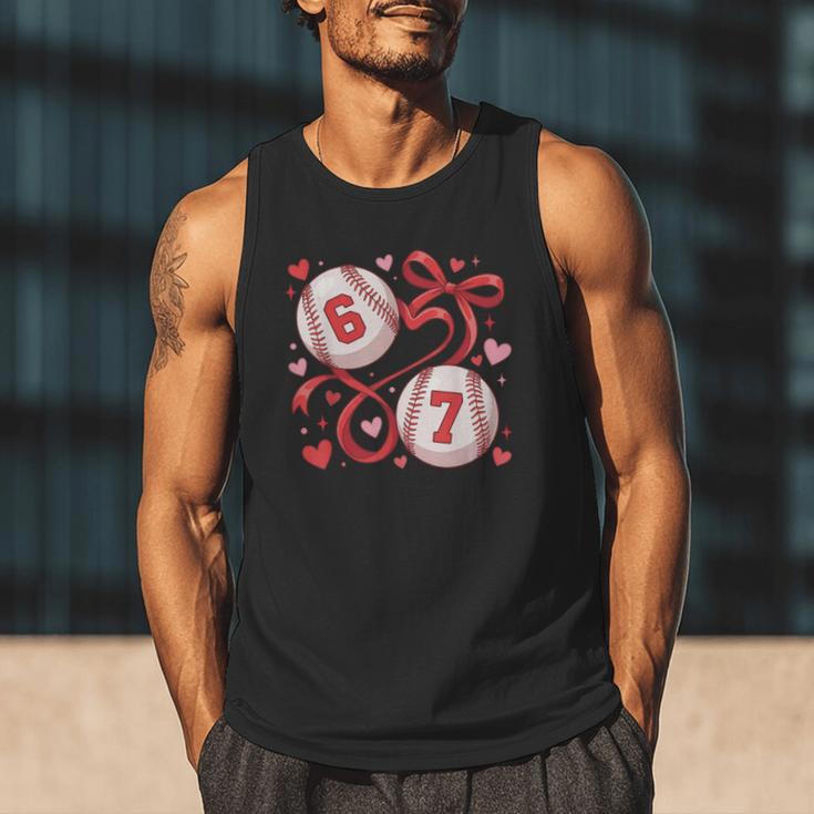 Six Seven Baseball Lover Sports Red Heart Bow Valentine Girl Men Tank Top
