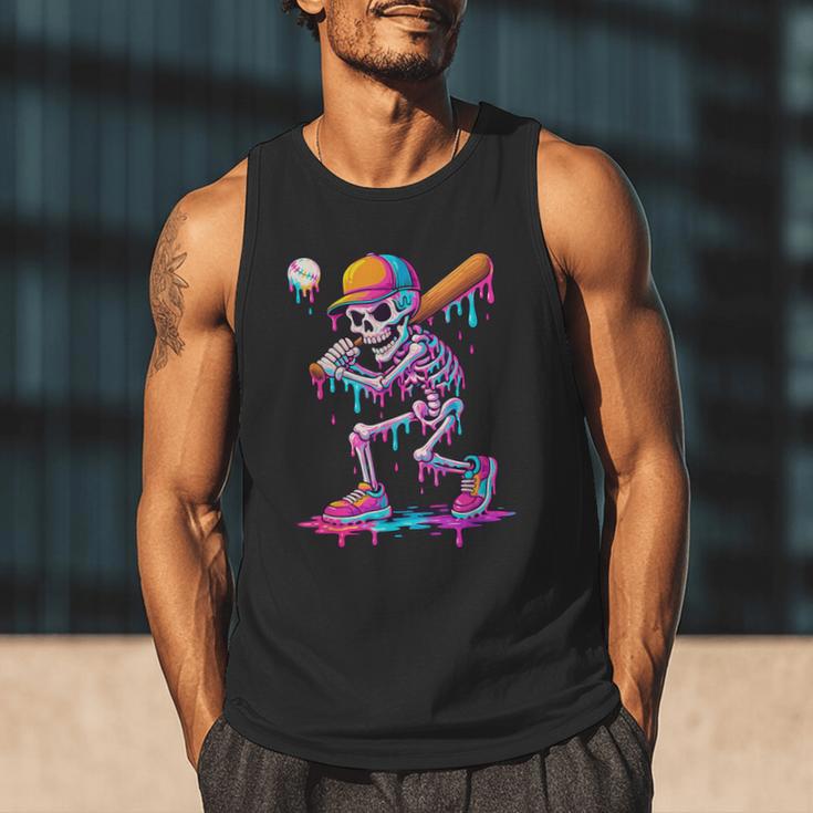 Skelton Playing Baseball Halloween Baseball Drip Boys Kids Men Tank Top