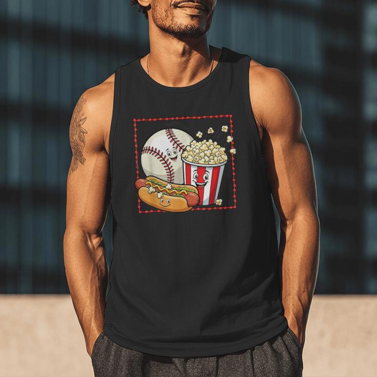 Smiling Baseball Popcorn And Hot-Dog Cartoon Apparel Men Tank Top