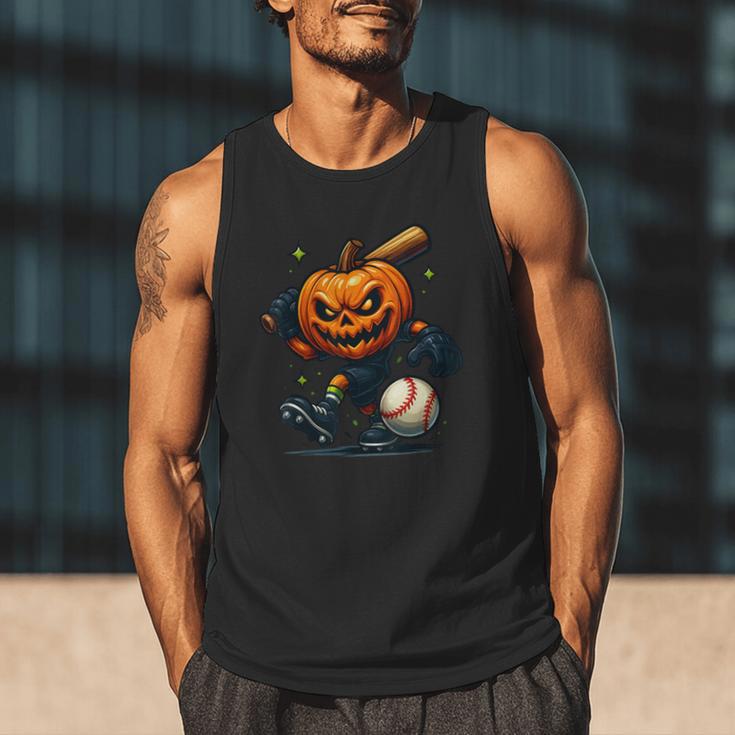 Spooky Halloween Scary Pumpkin Baseball Player Witchy Vibes Men Tank Top